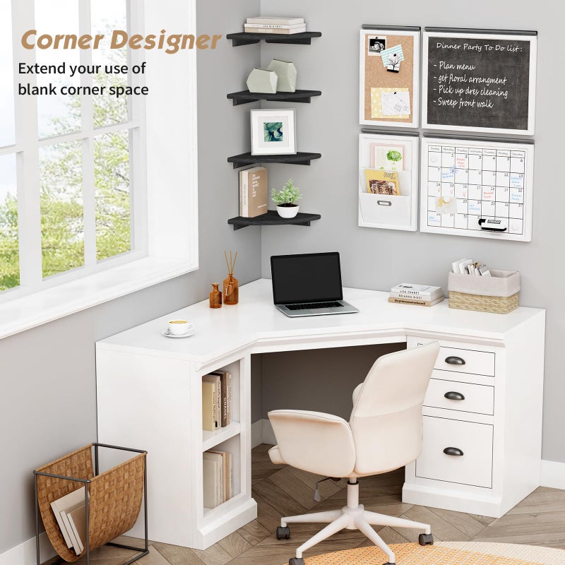 Forbena Black Corner Floating Shelves for Wall Set of 4  Small Rounded Corner Shelves Wall Mount for Bedroom Books  Mini Wood Hanging Corner Shelf for Bathroom Decor  Living Room  Small Spaces - Image 3